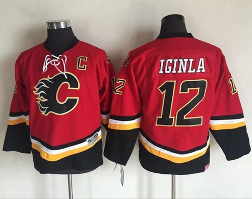 Flames #12 Jarome Iginla Red/Black CCM Throwback Stitched Youth NHL Jersey